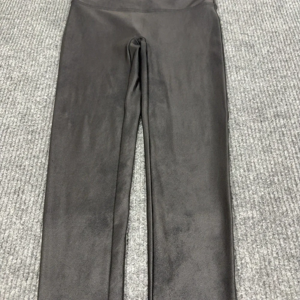 Spanx Leggings Womens L Black Faux Leather High Waisted Compression Chic
